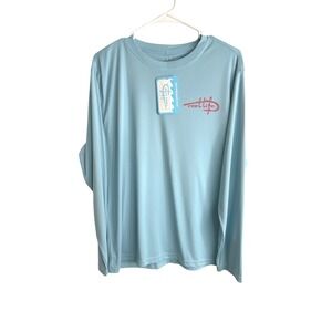NWT Reel Life Mens Long Sleeve T Shirt American Flag Fishing Sun Defender Blue M